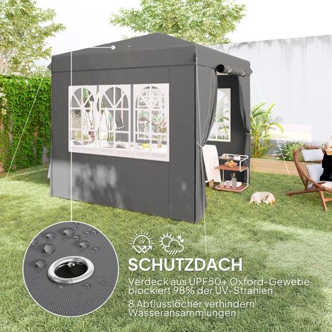 Pavillon pliable 2,5x2,5m, imperméable stable résistant hiver, pop-up tonnelle avec protection UV 50+, tente de jardin 4 parois, sac inclus, abri camping extérieur, gris anthracite (1/5)
