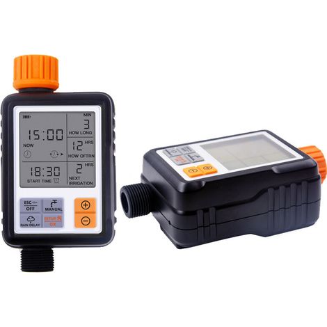Temporizador digital de riego para jardín y césped: programable, controlador de riego con bloqueo infantil y funciones avanzadas.