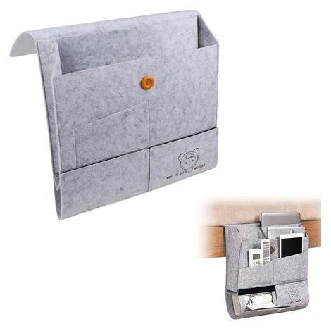 Armrest Sofa Felt Hanging Storage Multi-Layer, Non-Slip Bedside Hanging Fabric, Armrest Bag, Bed Pocket for Handkerchiefs, Mobile Phones and Remote Controls (Grey) (1/5)