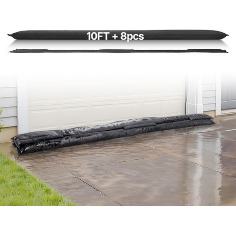 VEVOR Barriera Antiallagamento 305x21 cm Set di Sacchi di Sabbia dallAcqua per Protezione dalle Inondazioni Sacco di Protezione Antiallagamento per Porte di Garage Officina Barriera Sacchi 8pz