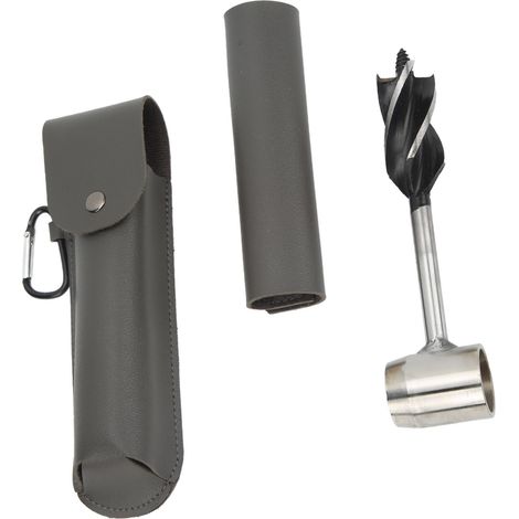 Ensemble de clé à tarière manuelle en acier inoxydable, multifonctionnel et portable, avec sac de rangement, étui et pochette en cuir PU gris. (1/5)