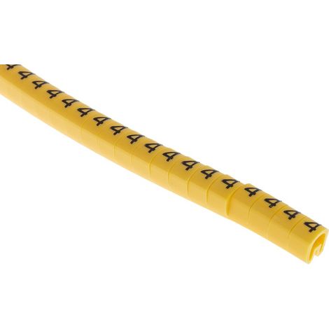 Repère câble , Ø câble 3  4.2mm, texte : 4, Noir sur Jaune ( Prix pour Bobine de 1000 )