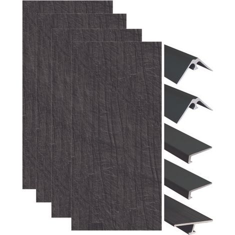 ONDEE ZEN - Pack de montage 4 panneaux muraux en niche - Ardoise 200 cm - profilés noirs (1/4)
