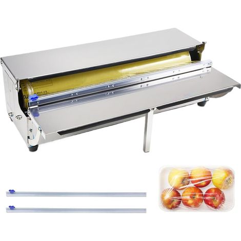 Folienabroller, 450 mm, Edelstahl-Frischhaltefolienabroller, faltbar, mit 2 Ersatzklingen für Frischwaren in Supermärkten, Verpackungsmaschine