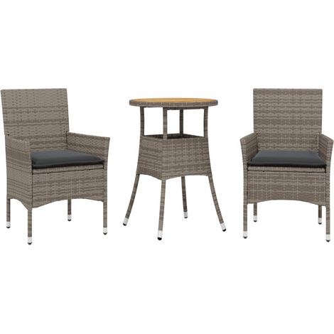 Ensemble à manger de jardin et coussins 3 pcs,Salon de jardin gris rotin acacia CFW35777 (1/5)