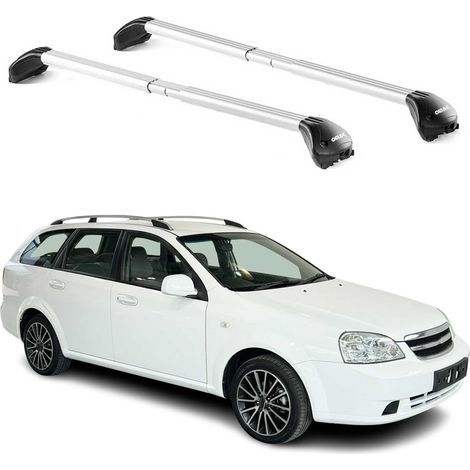 OMAC Barres de toit transversales certifiées TÜV pour Chevrolet Nubira Wagon 2005-2007 – Verrouillables (4 antivols) – Charge max 100 kg – Sangle inox + protection caoutchouc Argent (1/4)
