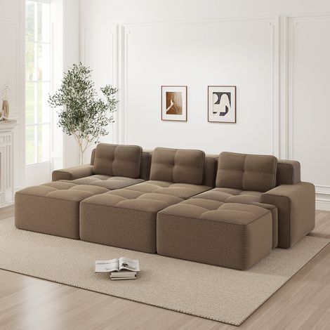 REDOM - Sofá modular convertible, asiento profundo, reposabrazos anchos, tela de pana marrón (1/5)