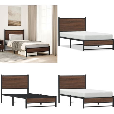 Giroletto senza Materasso in Metallo Rovere Marrone 90x190 cm - Letto con struttura in acciaio - Letto senza materasso