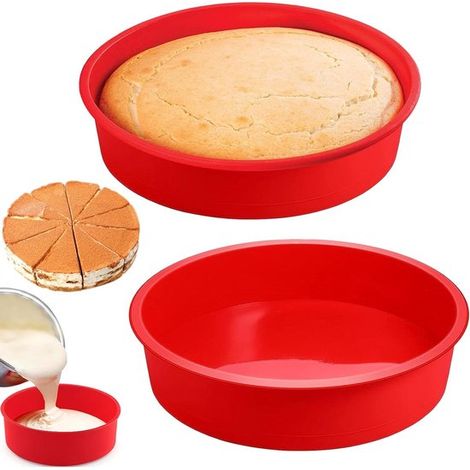 Moule à gâteau en silicone 20 cm, lot de 2 - Moule rond pour gâteaux à étages - Réutilisable et antiadhésif - Idéal pour cheesecakes et gâteaux arc-en-ciel (1/5)