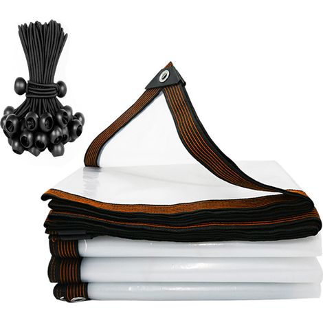 Film bâche transparent imperméable avec œillets antirouille et 30 élastiques (1/5)