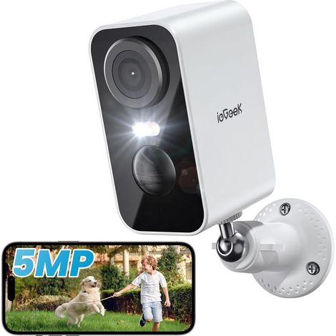 5MP Caméra Surveillance WiFi Exterieure sans Fil, Vision Nocturne Couleur, Détection Mouvement, Extérieure/Intérieure, Audio Bidirectionnel, Blanc (1/5)