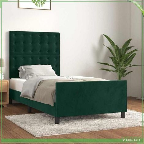 Cadre de lit avec tête de lit - 3125974 - Velours vert foncé - 90x190 cm - Tête de lit réglable (1/5)