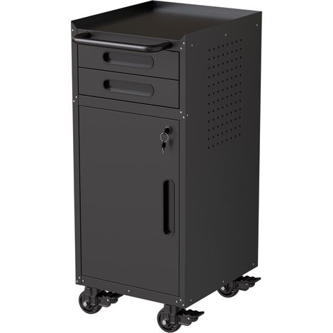 Armoire à outils mobile en métal pour atelier garage, porte verrouillable, 2 tiroirs, grande poignée, rangement compact 37.6x41.9x87.4cm, noir (1/5)