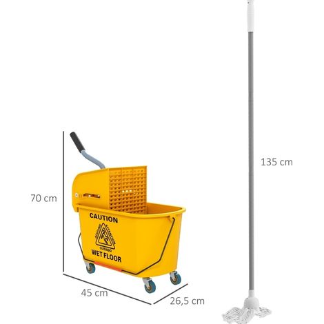 Carrello per pulizie 45x26,5x70 cm in plastica gialla con pressa per grandi pulizie – MEUBLIV (1/5)