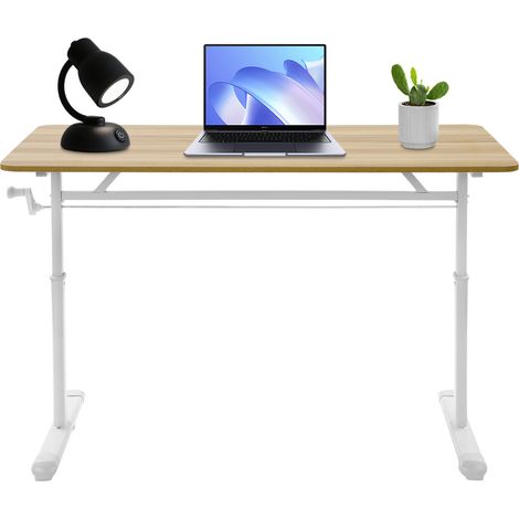 Bureau Assis/Debout 120x60cm Réglable en Hauteur manuellement Table de Bureau Ergonomique de 65-90cm Maxi Charge maximale de 100kg, Couleur bois naturel (1/5)