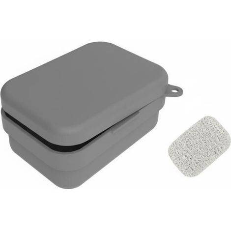 Boîte à savon rectangulaire avec couvercle Gris Finition lisse Support de savon à drainage Rangement de savon pour salle de bain, (1/3)