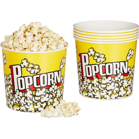 Set de 12 Boles Palomitas, Cubo, Caja, Bolsa, Recipiente, Estilo Vintage, Plástico, 2,8 L, 17,5x18 cm, Amarillo (1/5)