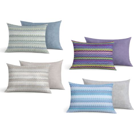Coppia Di Federe Piazzate In 100% Cotone In Fantasia Baia Double Face, misuraFederecoloreBeige