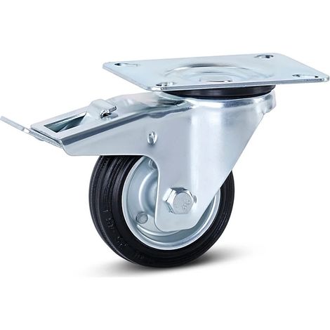 Roulette pivotante freinée - MESO - Caoutchouc inodore - Platine - 80mm - 80kg