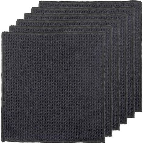 Chiffons de nettoyage ménagers - 20 x 20 cm - Noir - Chiffons de nettoyage en microfibre - Serviettes de nettoyage - Serviettes de séchage - Lot de 6 (1/5)