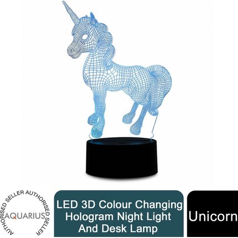 Aquarius LED 3D Colour Changing Hologram Night Light and Desk Lamp - Unicorn (1/5)