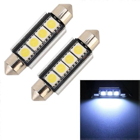 Lot de 10 lampes de lecture de voiture (lumière blanche) 4 LED SMD-5050, 41 mm, DC12V / 1,7 W / 7000 K / 70 lm (1/4)
