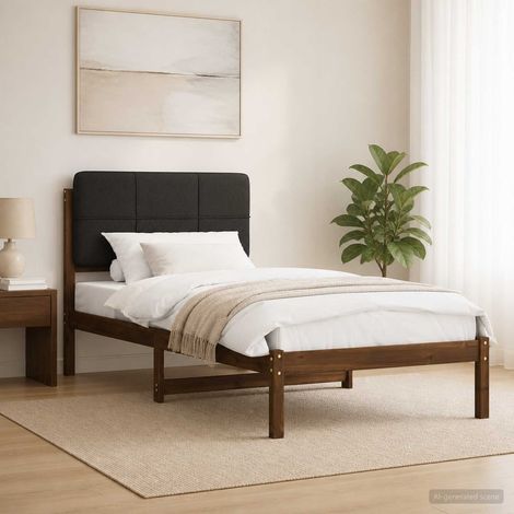 vidaXL Estructura de Cama con Cabecera Tapizada Marrón oscuro y negro