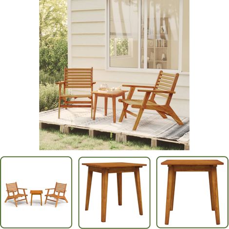 The Living Store 3-tlg. Bistro-Set Massivholz Akazie - Holztisch - Gartentisch - Esszimmerstuhl - Balkonmöbeln - Terrassenmöbel (1/5)