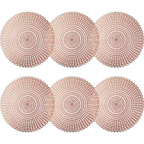 4 set de table rond en plastique et métal ajouré, lavable, antidérapant, or, pour repas, fêtes et mariages (1/5)