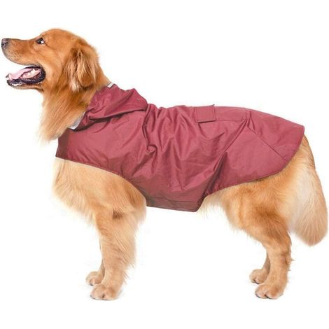 Chubasquero impermeable para perros, talla grande, ultraligero, transpirable, con rayas reflectantes y capucha, color rojo, talla 4XL.