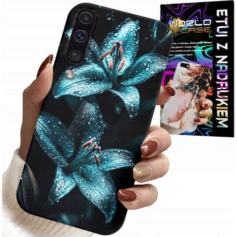 Custodia per Samsung A50 / A30S - motivo gigli turchesi + vetro (1/5)