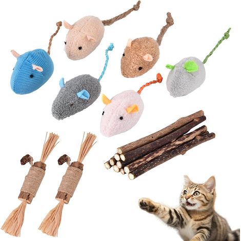 Jouets pour Chats 18 Pièces, Jouets Souris à l'herbe à Chat, Bâtonnets à mâcher dentaires, Nettoyage Dentaire et Anti-Mauvaise haleine (1/5)