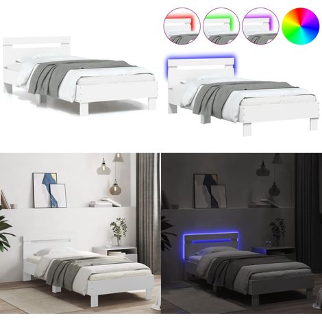 Cadre de lit sans matelas avec lumières LED blanc 90x190 cm - Lit Plateforme - Cadre De Lit - Lit Double - Tête De Lit Intégrée - Éclairage LED - Home & Living (1/5)