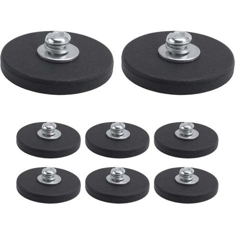 Lot de 8 aimants en néodyme avec revêtement en caoutchouc, base magnétique anti-rayures, diamètre 43 mm, filetage mâle M6, noir