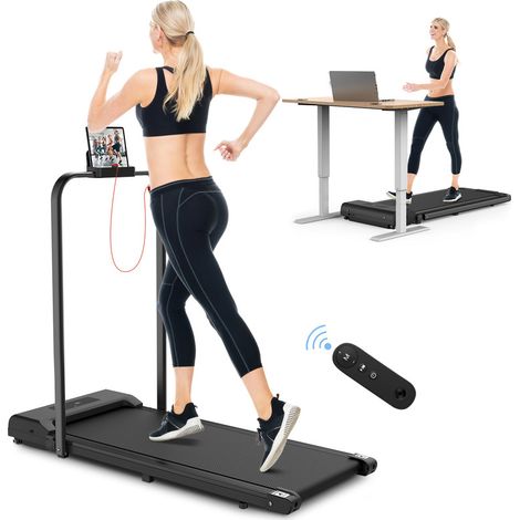 Bigzzia – Tapis de course pliable 2 en 1 – Vitesse réglable jusqu'à 10 km/h – Accoudoir pliable et écran LCD – Moteur silencieux 2,0 HP (1/5)