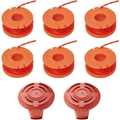 Spulen für alle Rasentrimmer. Kompatibel mit Worx WG154, WG163, WG180, WG175, WG155, WG151 und WG160. Ersatz-Trimmeraufsätze für Rasenmäher, inklusive 2 Kappen. (1/4)