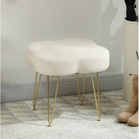Vierblättriger Kleeblatt-Hocker, Stoff, Stahlbeine, cremeweiß, OKMYHOME (1/5)