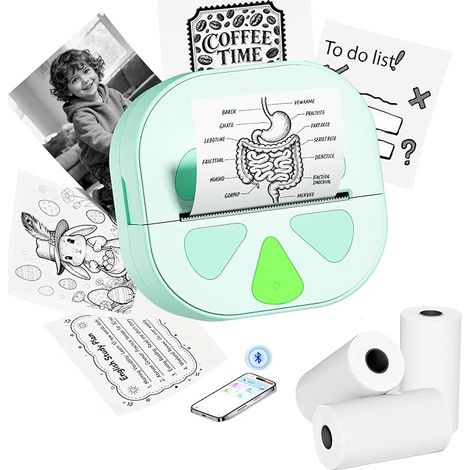Mini imprimante d'autocollants Bluetooth thermique avec 3 rouleaux de papier, D20 portable sans encre de poche, imprimante d'étiquettes photo pour téléphone, journal à faire soi-même, cadeau