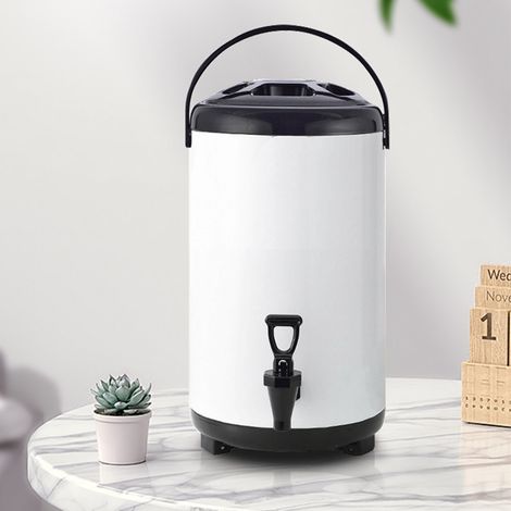 Isolierter Heiß- und Kaltgetränkespender aus Edelstahl mit Zapfhahn, 8 l, weiß, ideal für Milchtee. (1/4)