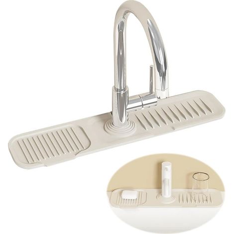 1 Pièce Evier Cuisine, Tapis Evier 45 x 10 Cm , Protege Evier Cuisine DéCoupable, Tapis D'éVier Pour La Plupart Des Robinets, Beige Tapis De Robinet De Cuisine (1/5)