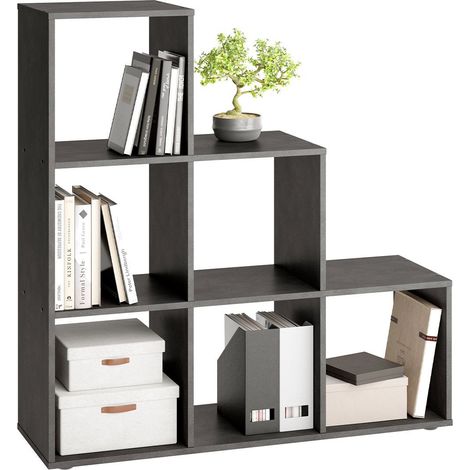 Étagère 6 Cases Design "Gaman" 108cm Gris Foncé (1/3)