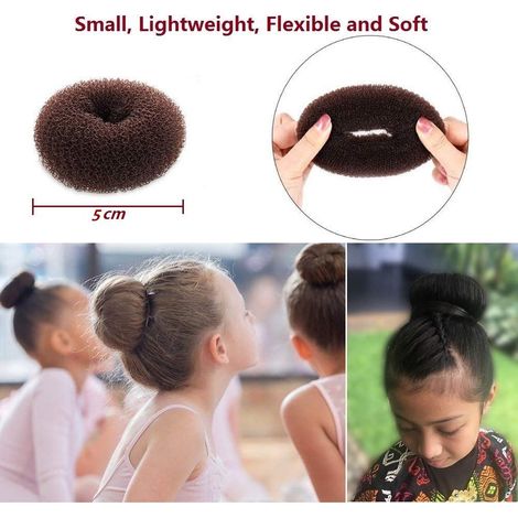 Moldeador de moños para el cabello - Molde para moños tipo donut de 6 cm - Para niñas con cabello corto y fino - Marrón oscuro - Paquete de 6 - 4