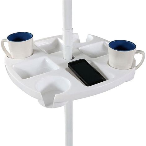 Plateau De Parasol, Plateau De Table De Parasol Rond en Plastique avec 4 Porte Gobelets Et Compartiments À Collations pour Plage, Patio, Jardin, Piscine