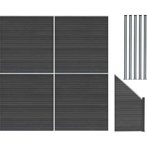 Composite Fence Panels x 4 Angled Piece & 6 Metal Posts 6ft