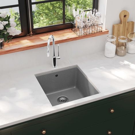 Granite Kitchen Sink Single Basin Grey vidaXL (1/5)