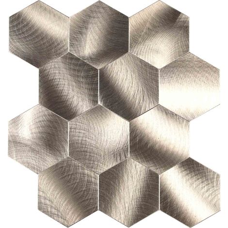 Lot de 4 crédences adhésives murales 3D - Effet carrelage hexagonal Cuivre 25x25 cm (1/5)