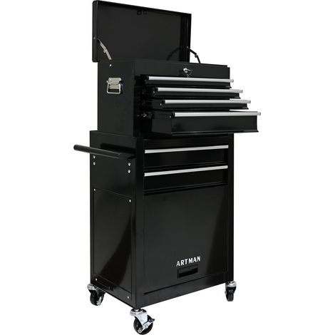Coffre à outils roulant à grande capacité avec roulettes et tiroirs, armoire de rangement à 6 tiroirs — Noir(BLACK) (1/5)