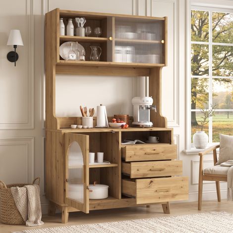 Buffet haut 100,5 x 40 x 178 cm avec rangement multicouche, prise USB-C/USB-A, bois (1/5)