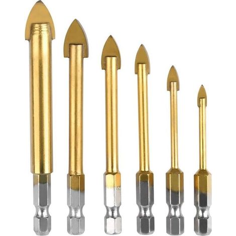 6 pcs Perceuse à Verre Hexagonale Till Foret avec revêtement en Titane Céramique Foret 4mm / 5mm / 6mm / 8mm / 10mm / 12mm Forage Outil pour Miroir Carreau de Verre (1/5)