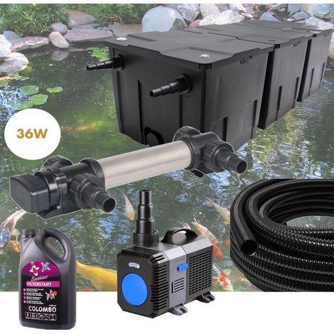 Kit Filtration UV 36W, + Bactéries 2500 ml Acier Inoxydable, Bassin de Jardin: 40-60 m³ (1/5)